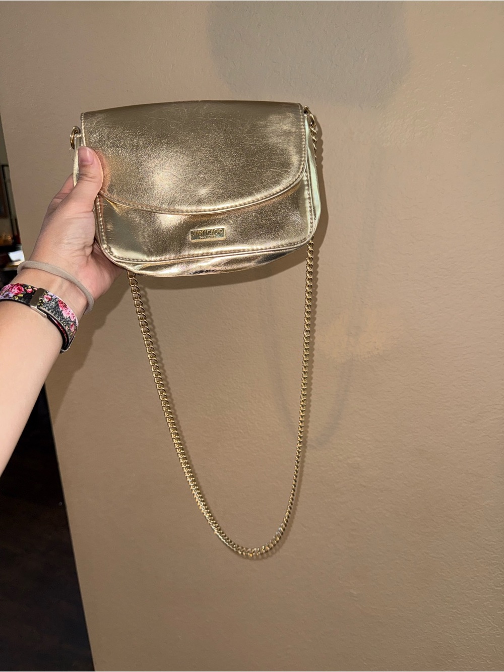Jimmy Choo Metallic Gold Crossbody Bag with Chain Strap